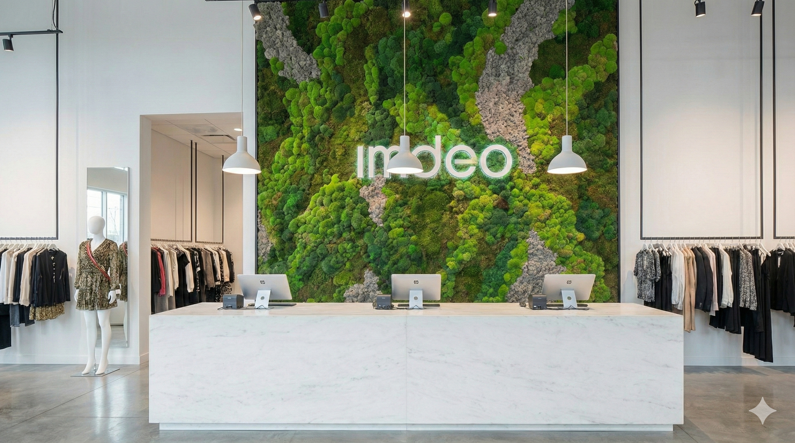 Recepción comercial minimalista marca Indeo